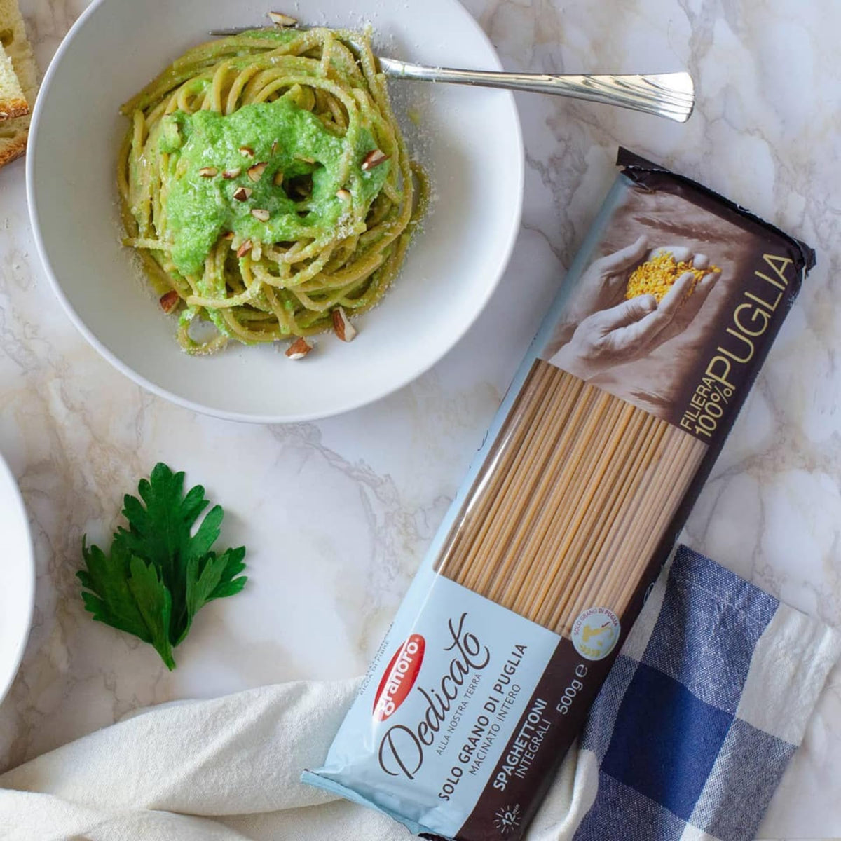 Granoro Dedicato Spaghettoni #110 clean label emphasizes vegan, non-GMO ingredients.