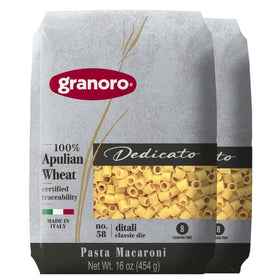 Granoro Ditali Lisci pasta with smooth surface for al dente texture in soups and salads.