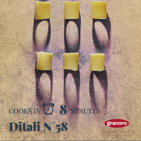 Granoro pasta made from Puglia durum wheat semolina with rich color and firm bite.