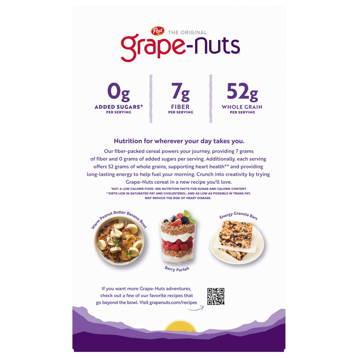 64-ounce box of Grape-Nuts packaging shown on kitchen counter.