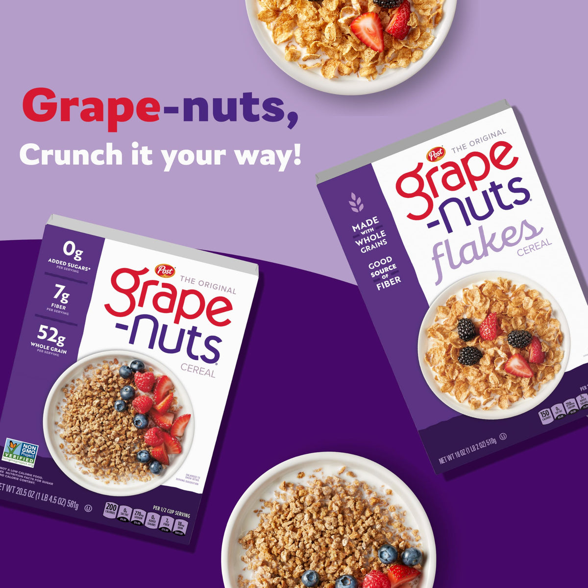 Close-up of Grape-Nuts texture, showcasing crunchy granules for a satisfying bite.