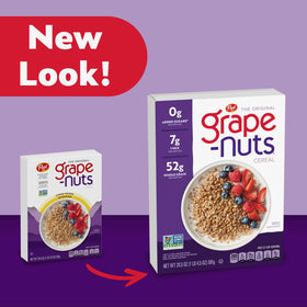 Grape-Nuts Original cereal nuggets close-up showing crunchy texture.