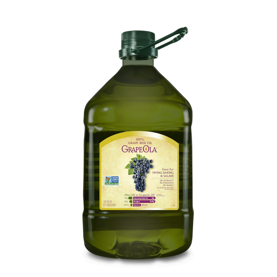 GrapeOla grapeseed oil bottle pour showcasing a clean, light flavor for dressings and high-heat cooking