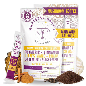 Grateful Earth mushroom coffee instant stick pack for quick energy and focus
