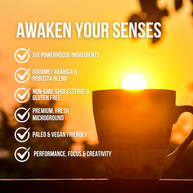 Grateful Earth steaming cup with rich aroma and smooth flavor.