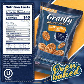 Gratify Gluten Free Everything Thins with onion-garlic-seed seasoning delivering bold flavor in every bite.