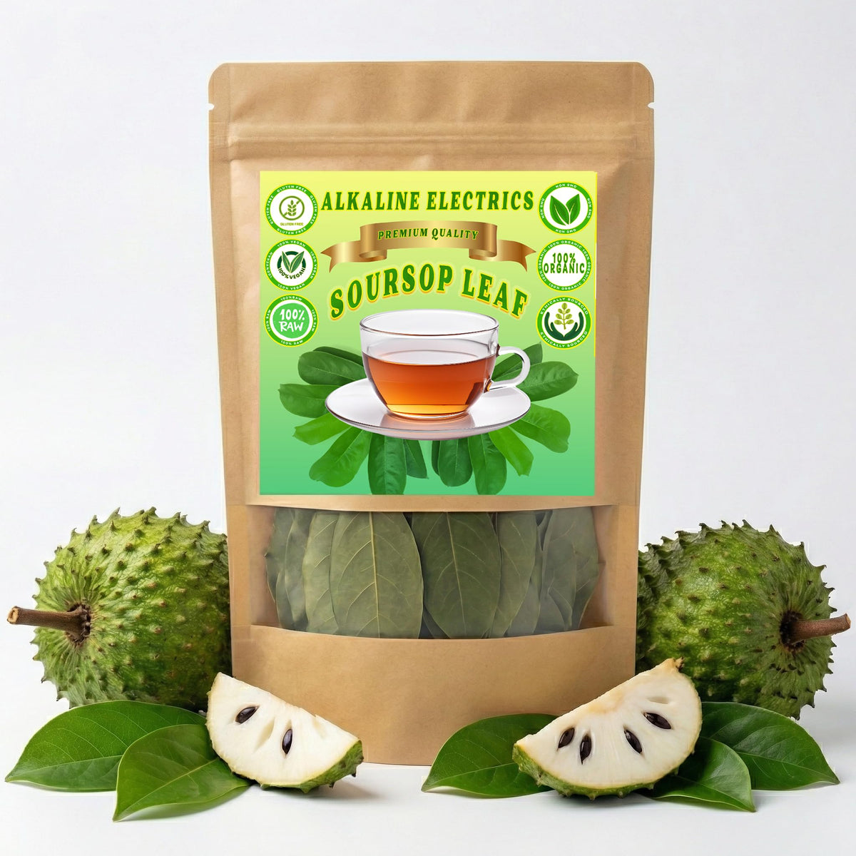 Graviola soursop leaf wildcrafted pouch with fresh aroma for daily tea brewing.