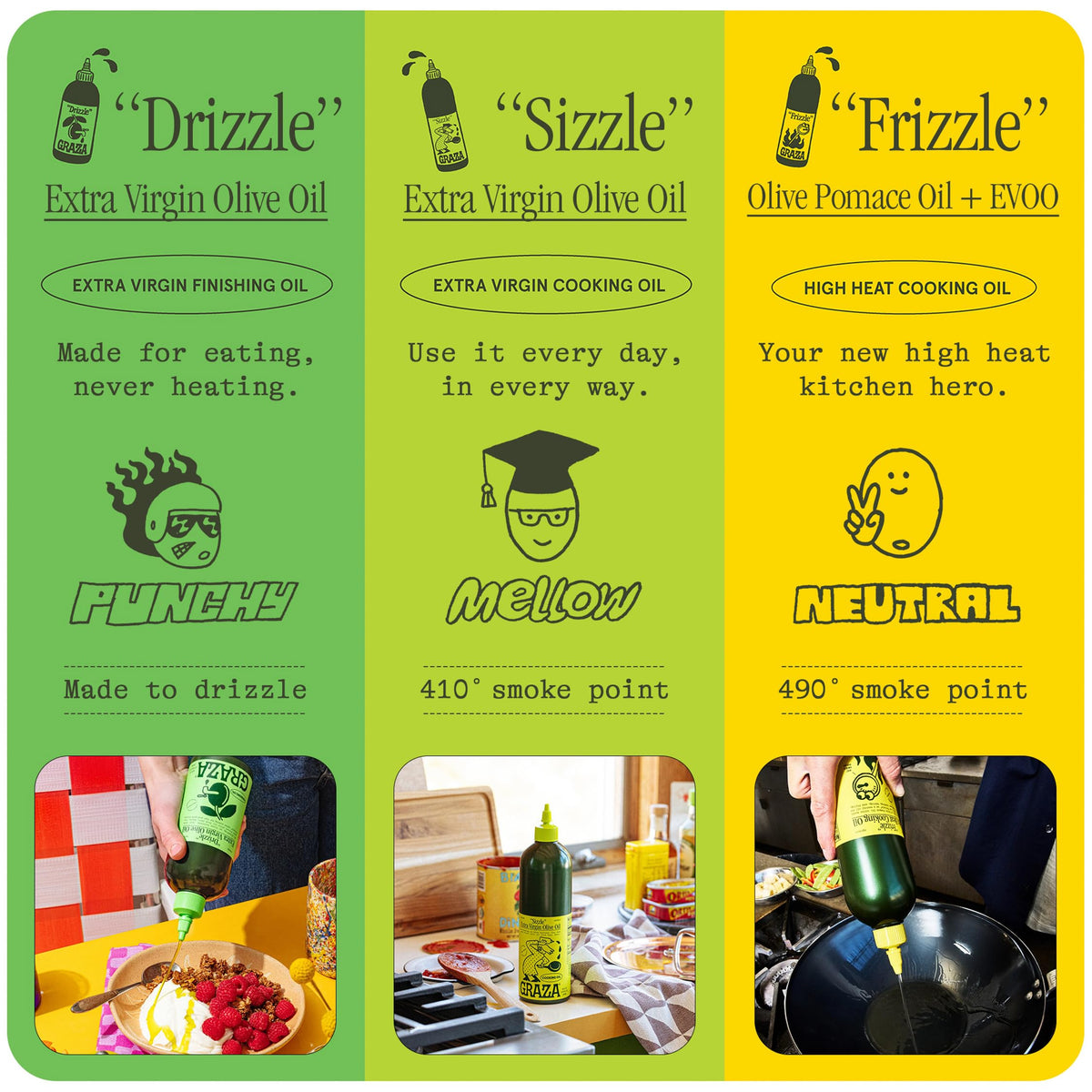 Graza Drizzle olives image shows early harvest flavor intensity.