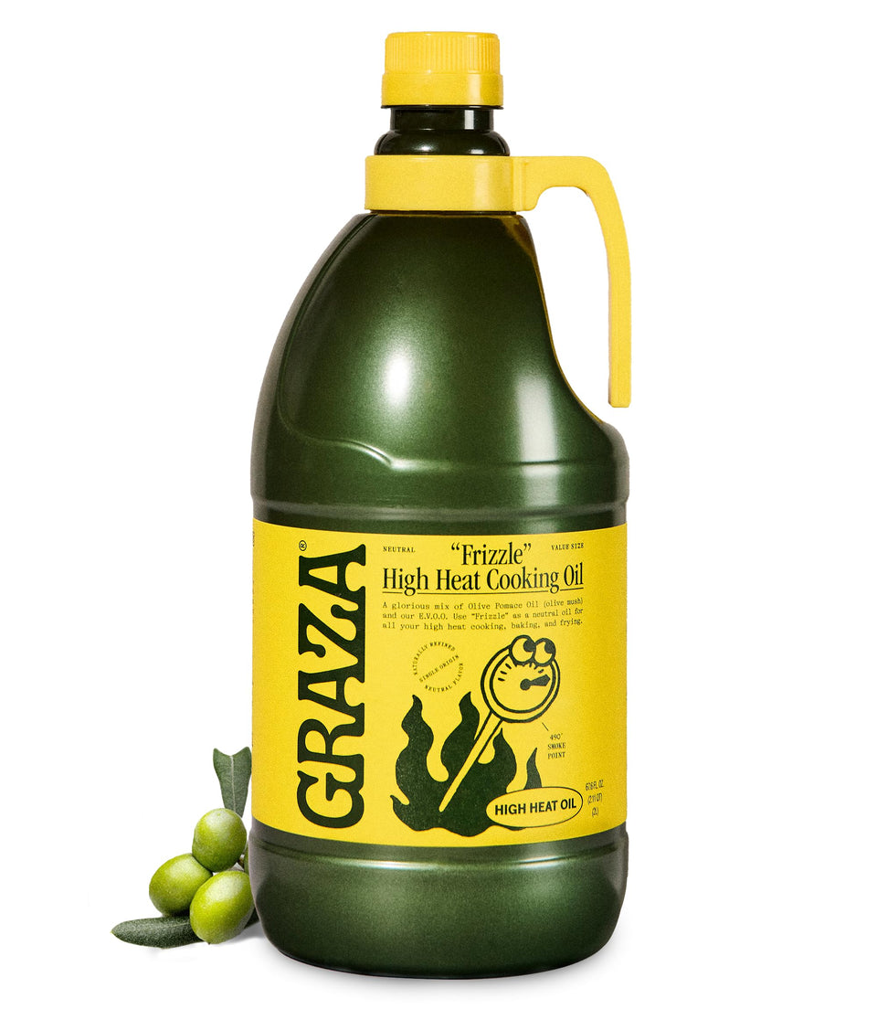 Graza Frizzle bottle front view showing neutral flavor and high-heat versatility.