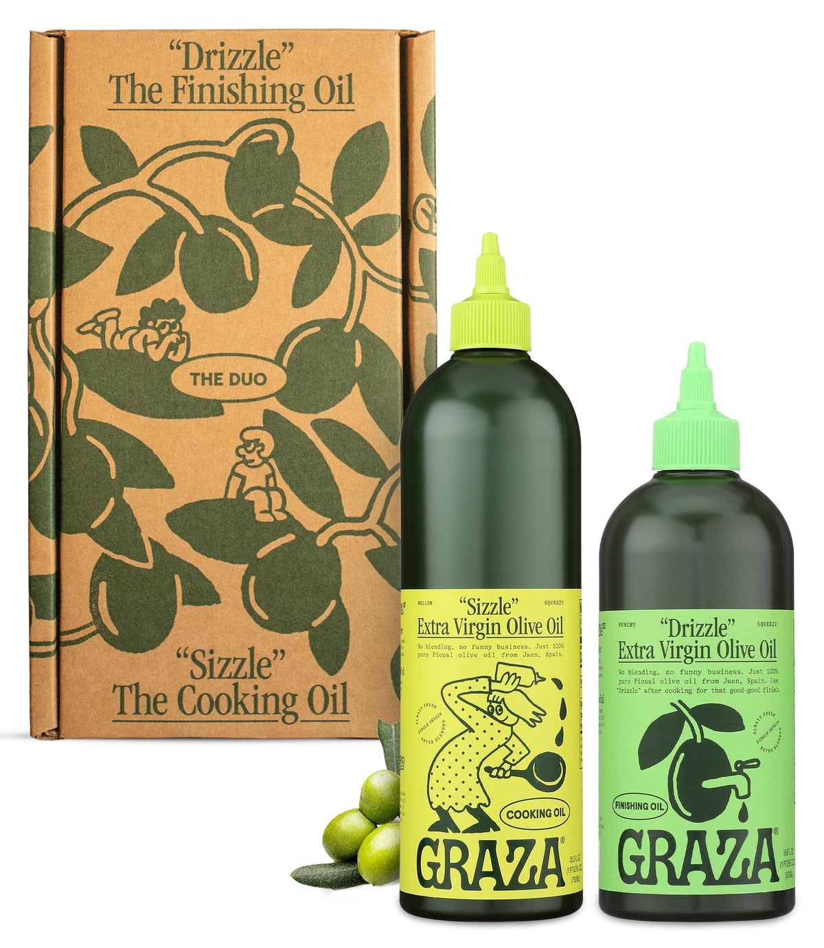 Graza Sizzle bottle pour demonstrates versatile cooking oil for everyday meals.