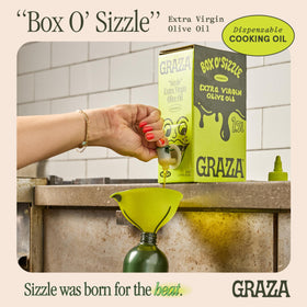 Graza Sizzle bottle side view emphasizing pourability for high heat.