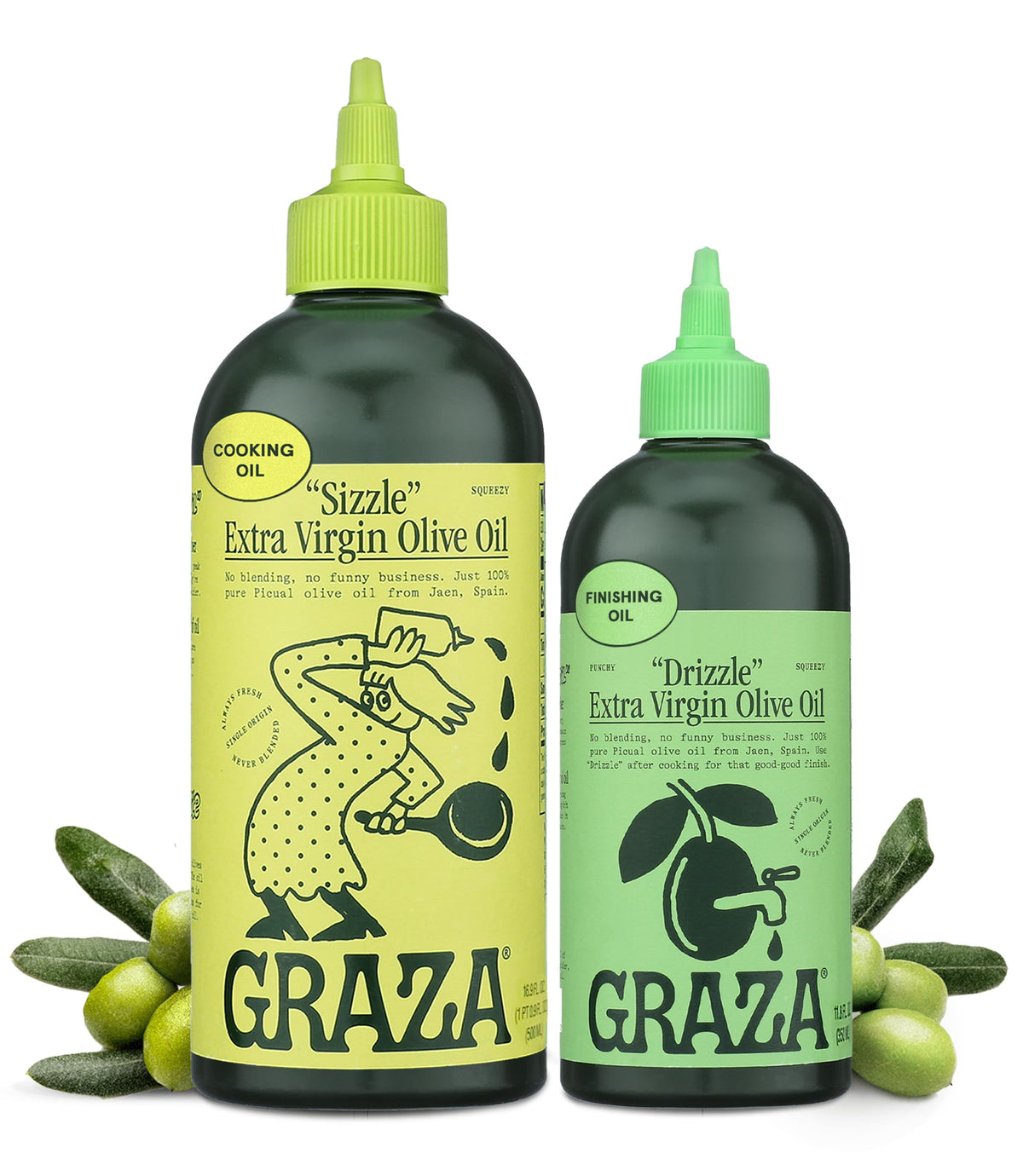 Graza Sizzle bottle close-up—mellow cooking oil with high smoke point for everyday meals.