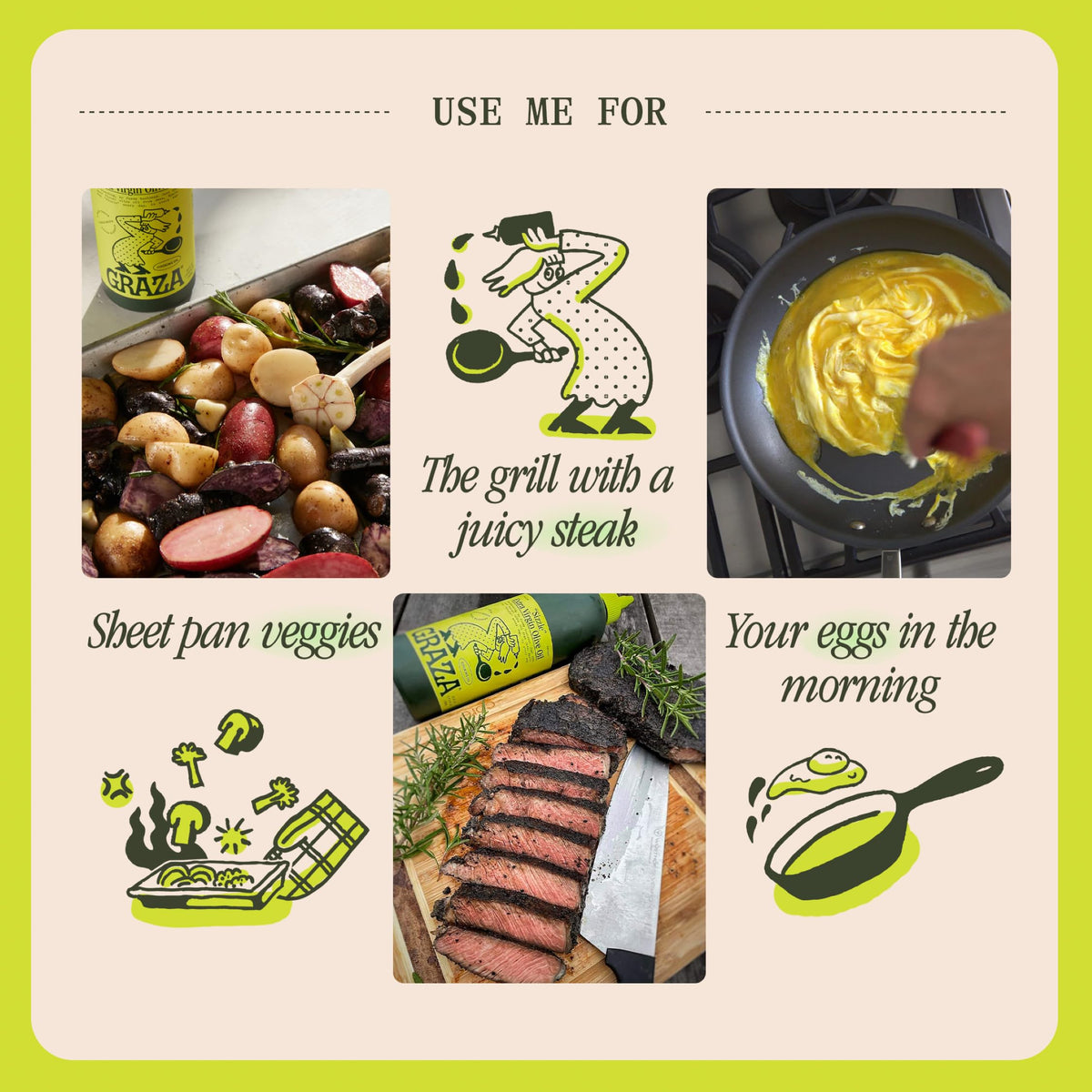 Graza Sizzle label closeup highlighting single-origin olives for consistent flavor.