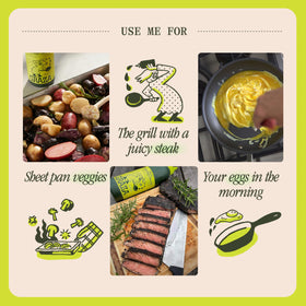 Graza Sizzle label closeup highlighting single-origin olives for consistent flavor.
