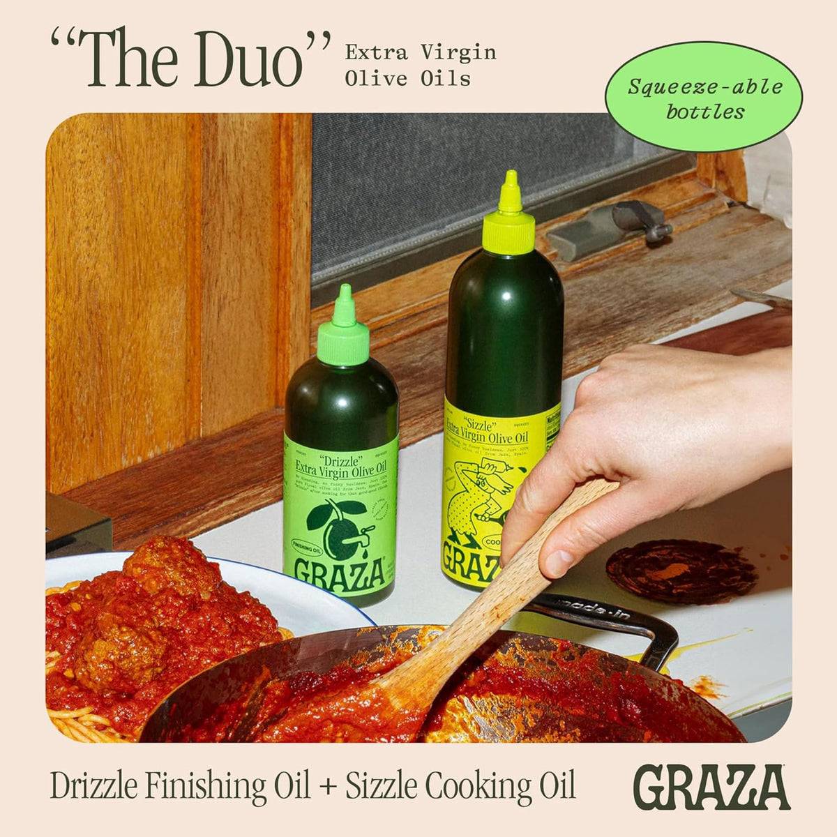Graza Sizzle label close-up highlighting mellow cooking oil.