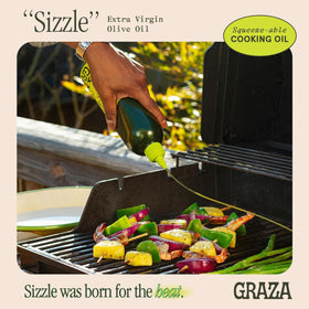 Graza Sizzle oil flow highlights mellow, adaptable flavor for everyday cooking.