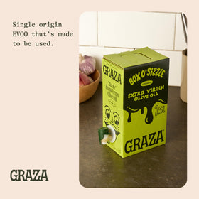 Graza Sizzle pour-over dish shows oil drizzling over vegetables.