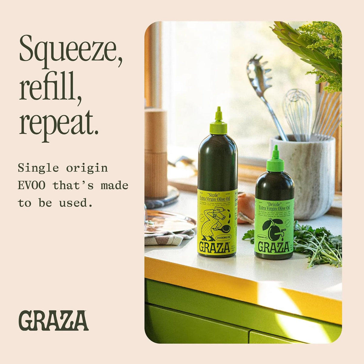 Graza two-bottle variety pack on countertop.
