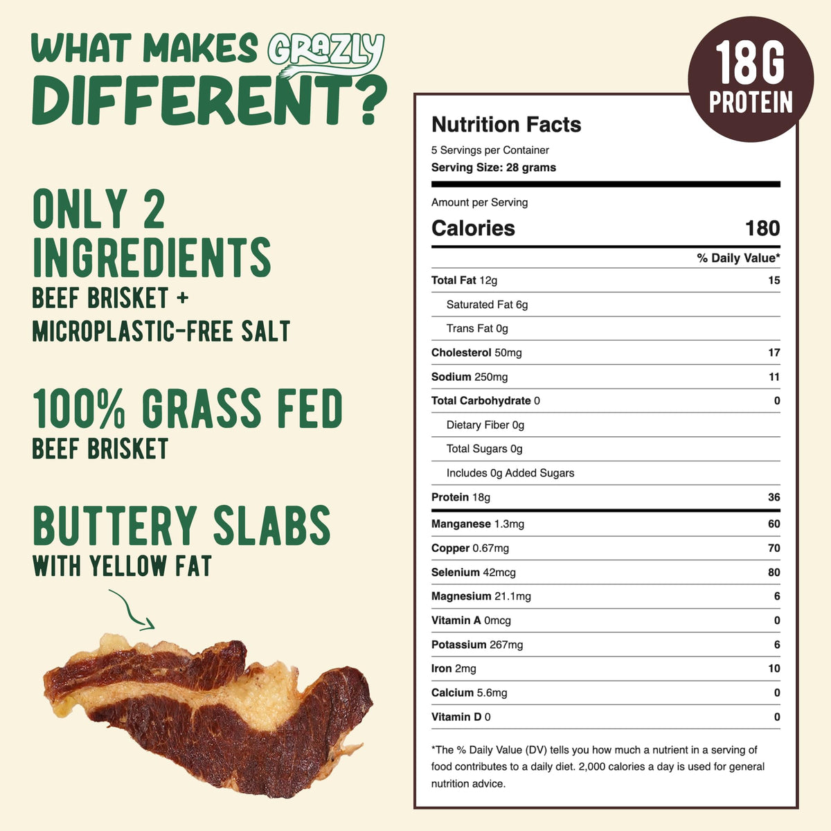 Grazly Beef Brisket Slab on-the-go portion shows convenient 5oz snack size