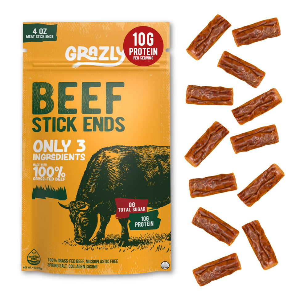 Grazly Beef Stick Ends close-up texture highlighting juicy, satisfying bite.