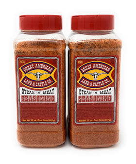Great American Land & Cattle steak seasoning bottle front view highlighting beef-ready flavor enhancement.