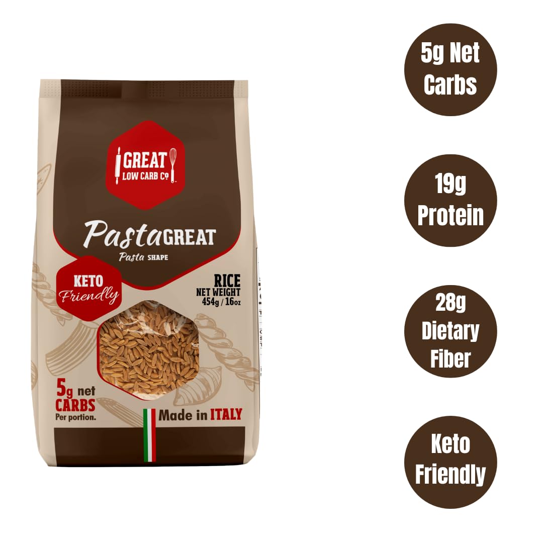 Great Low Carb Co. Ozro packaging front showcases keto-friendly, convenient low-carb pasta.