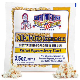 Great Northern Popcorn 2.5oz pack pour for quick theater-style popcorn.