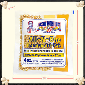 Great Northern Popcorn packs yield about 4 quarts for two to four people.