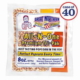 Great Northern Popcorn 8oz packs butter salt for rich flavor in every pop.