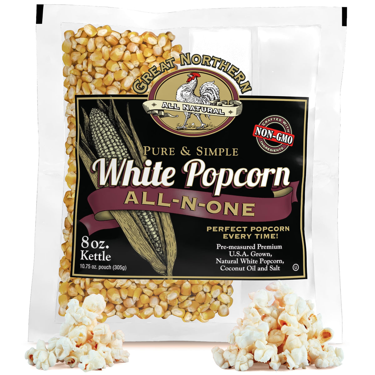 Great Northern Popcorn 8oz white kernels for quick at-home popping