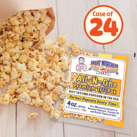 Great Northern Popcorn all-in-one kernels with coconut oil and salt—convenient.