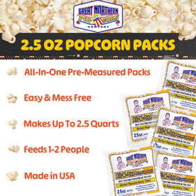 Great Northern Popcorn coconut oil pack included for flavorful popping results
