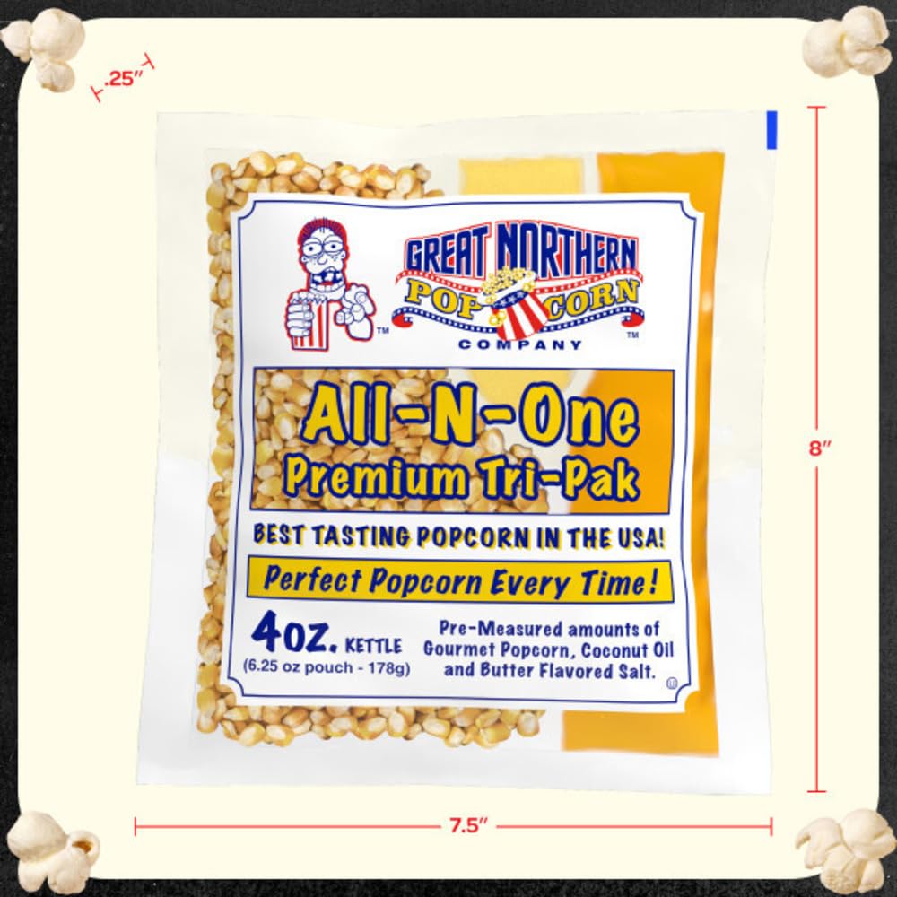 Great Northern Popcorn easy-pour packaging for quick, mess-free popping.