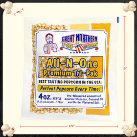 Great Northern Popcorn easy-pour packaging for quick, mess-free popping.