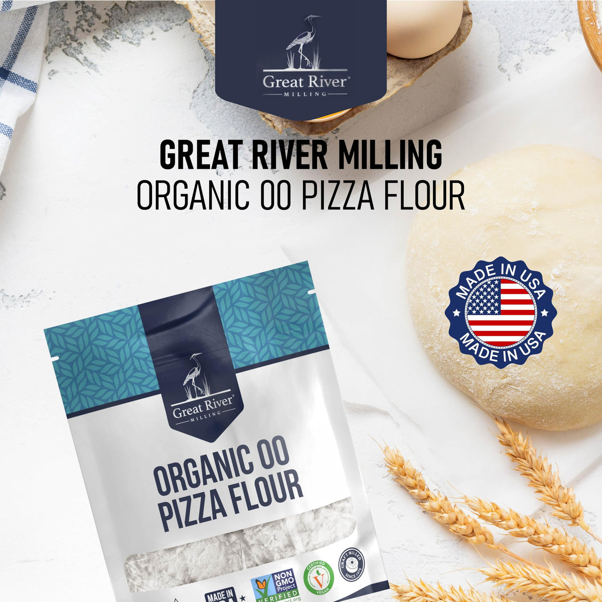 Great River Milling 00 Organic Pizza Flour versatile for pizza, bread, pasta, focaccia.