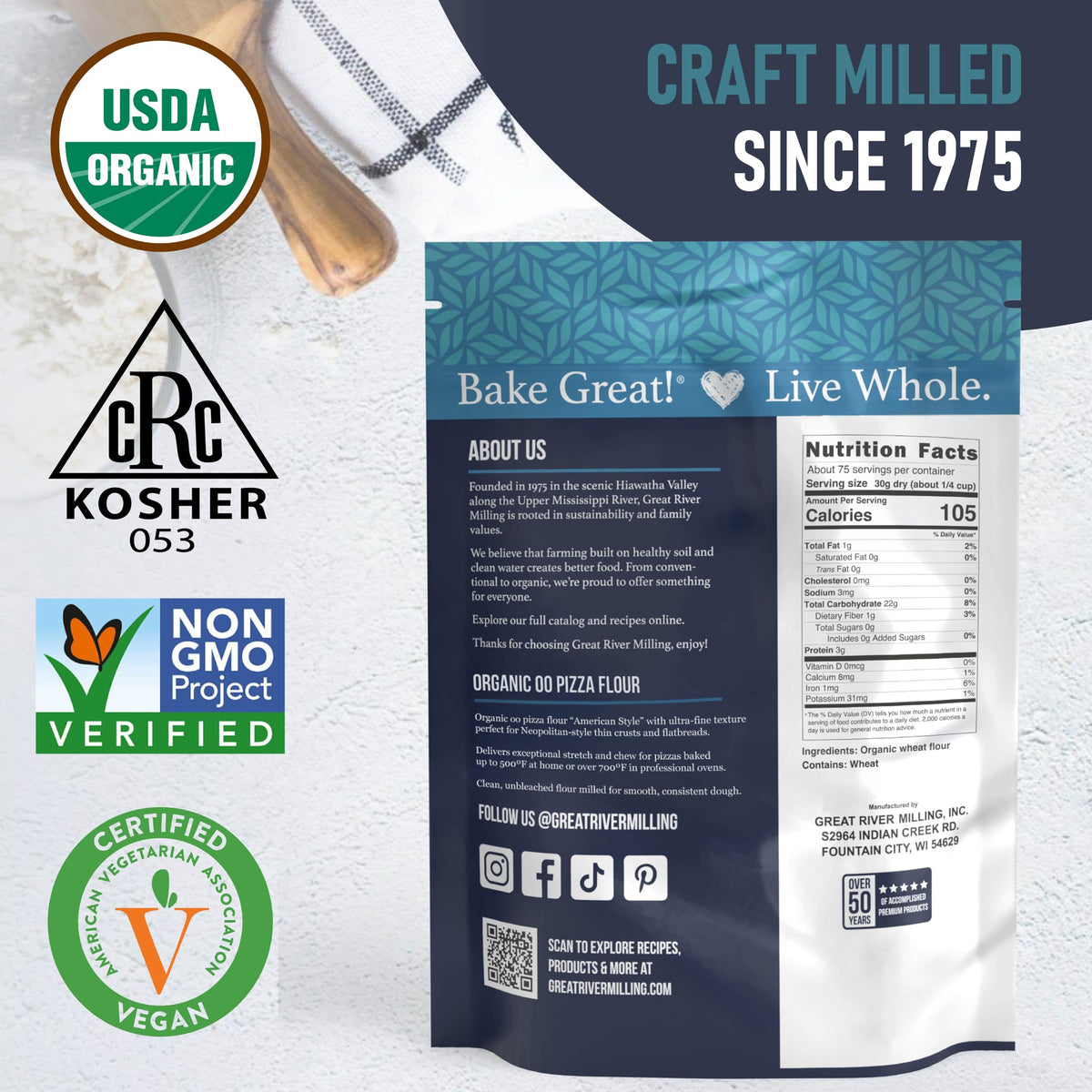 Great River Milling 00 Organic Pizza Flour trusted by chefs and bakers.