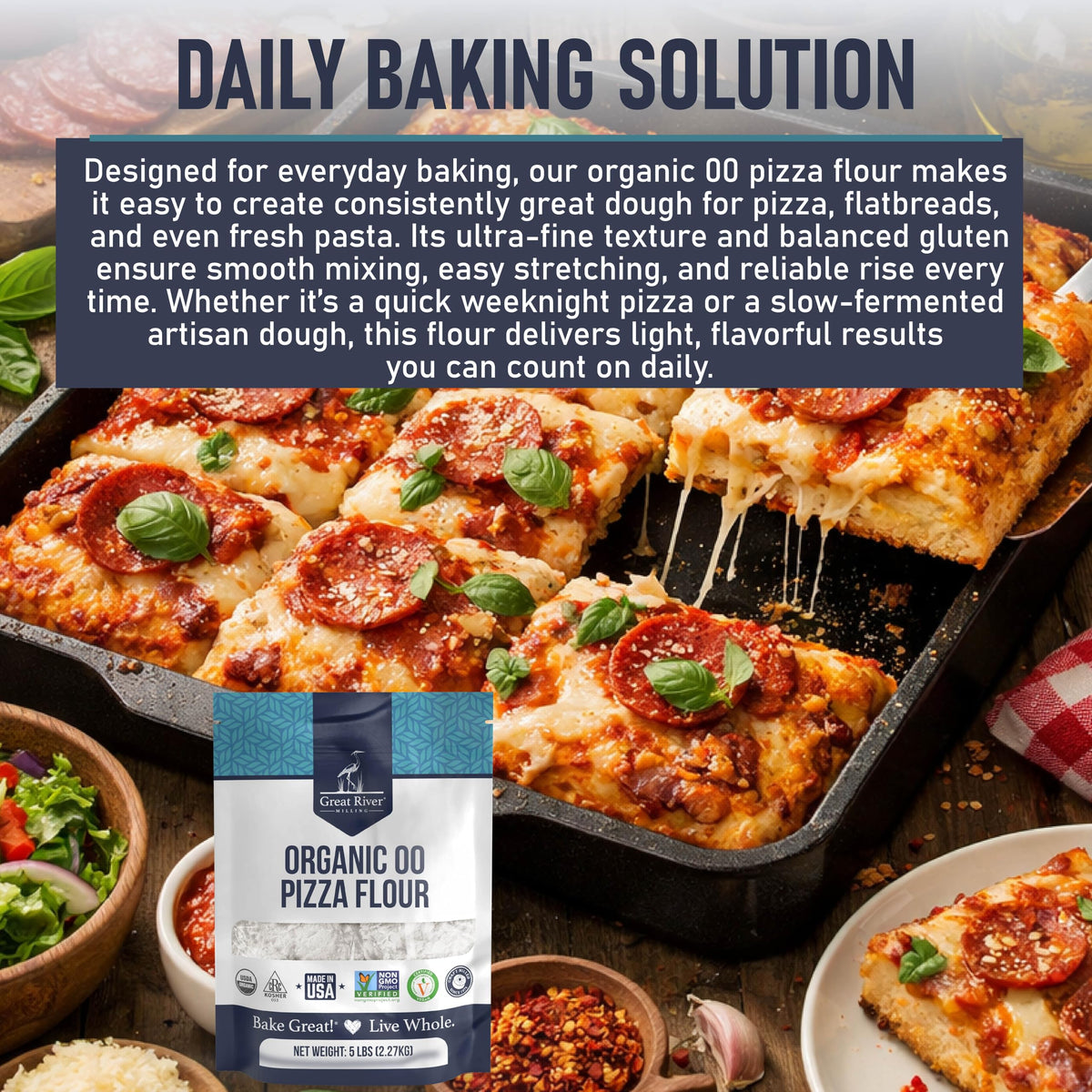 Great River Milling 00 Organic Pizza Flour 5 lb bag for professional kitchens.