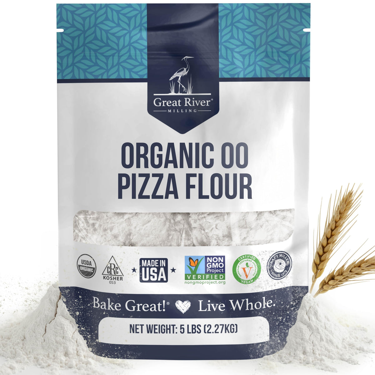 Great River Milling 00 Organic Pizza Flour pantry bag for easy, consistent baking.