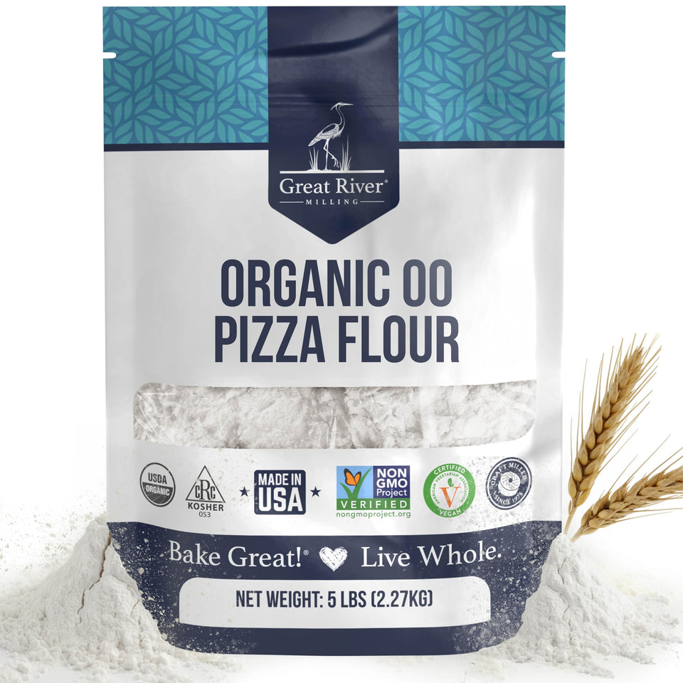 Great River Milling 00 Organic Pizza Flour pantry bag for easy, consistent baking.