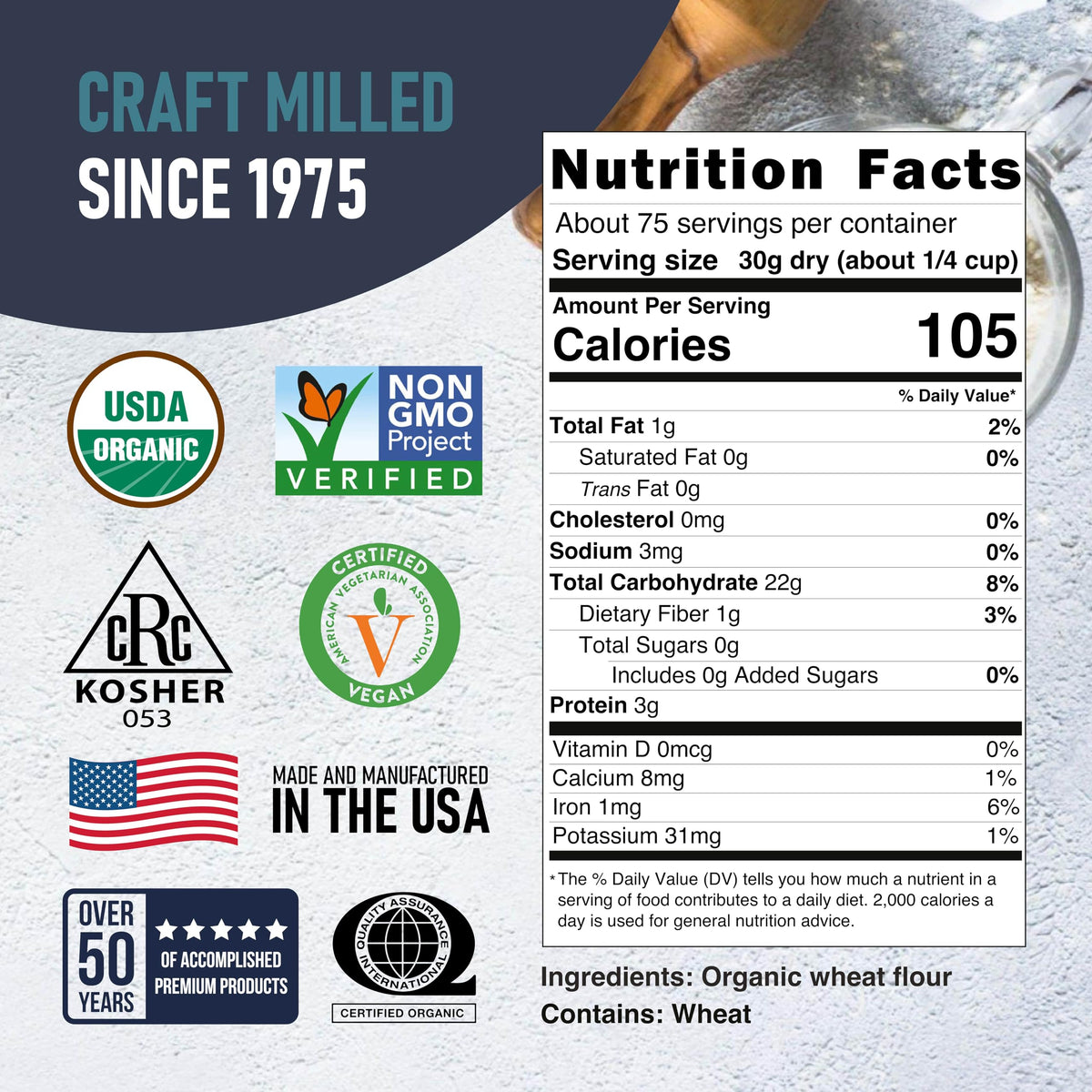 Great River Milling 00 Organic Pizza Flour ultra-fine dough for silky texture.