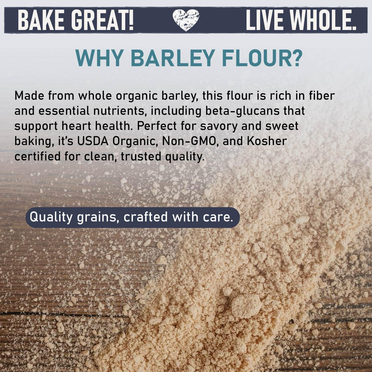 Great River Milling barley flour in bowl with dry ingredients ready to mix