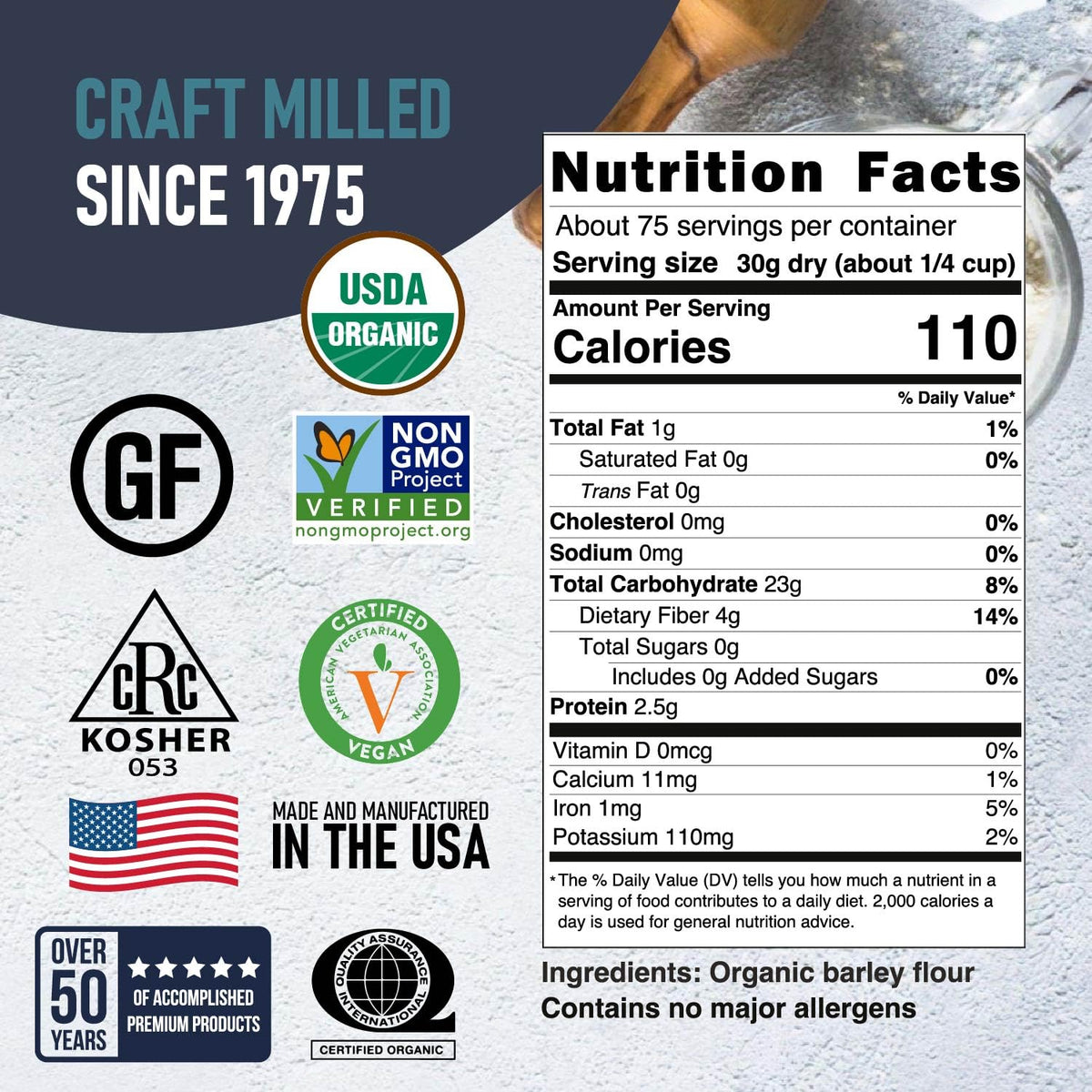 Barley flour texture from Great River Milling shows rustic grains