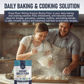 Kosher certification label on Great River Milling barley flour package