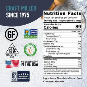 Close-up of Great River Milling Blanched Almond Flour texture ideal for smooth batters