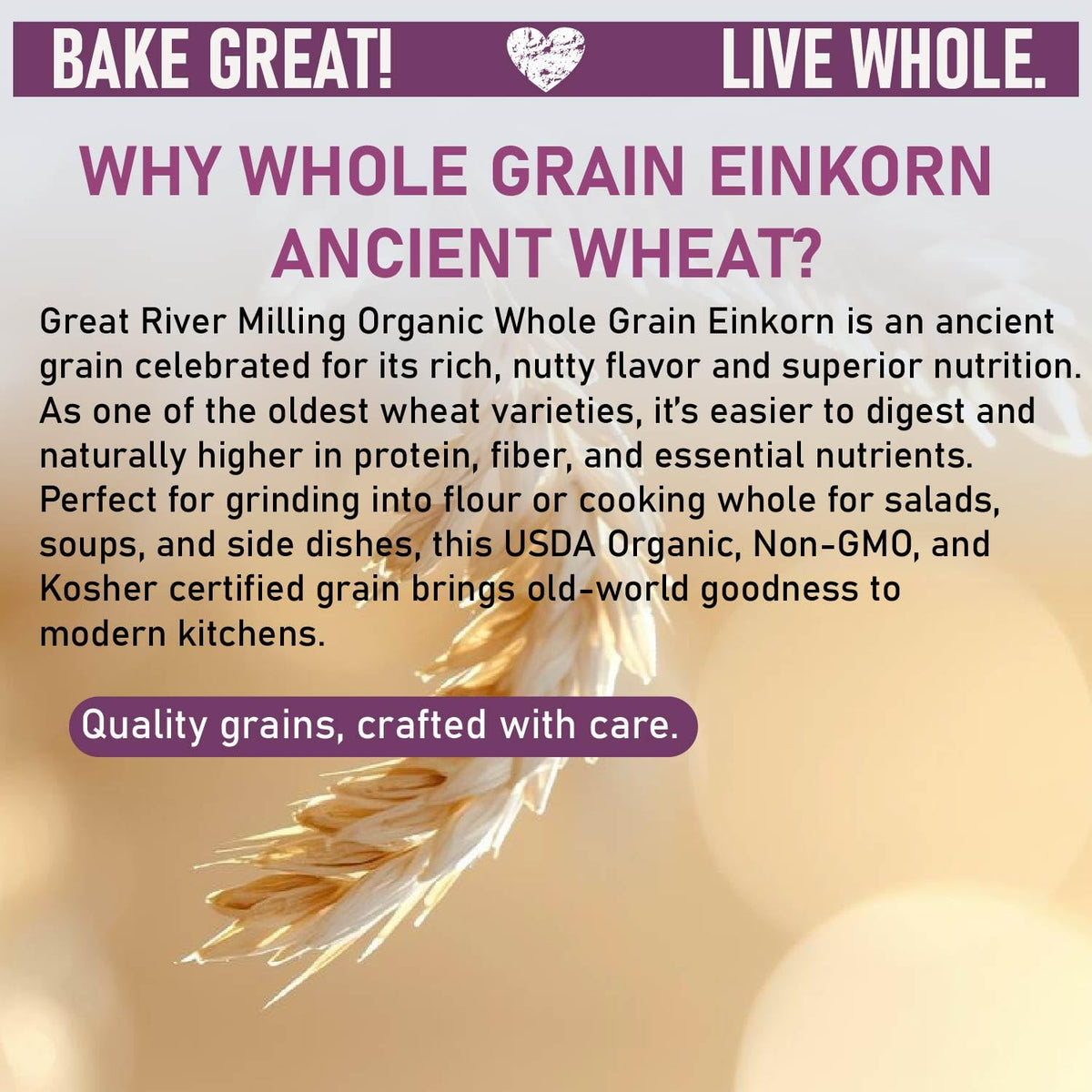 Great River Milling einkorn wheat berries in a bowl ideal for milling or cooking