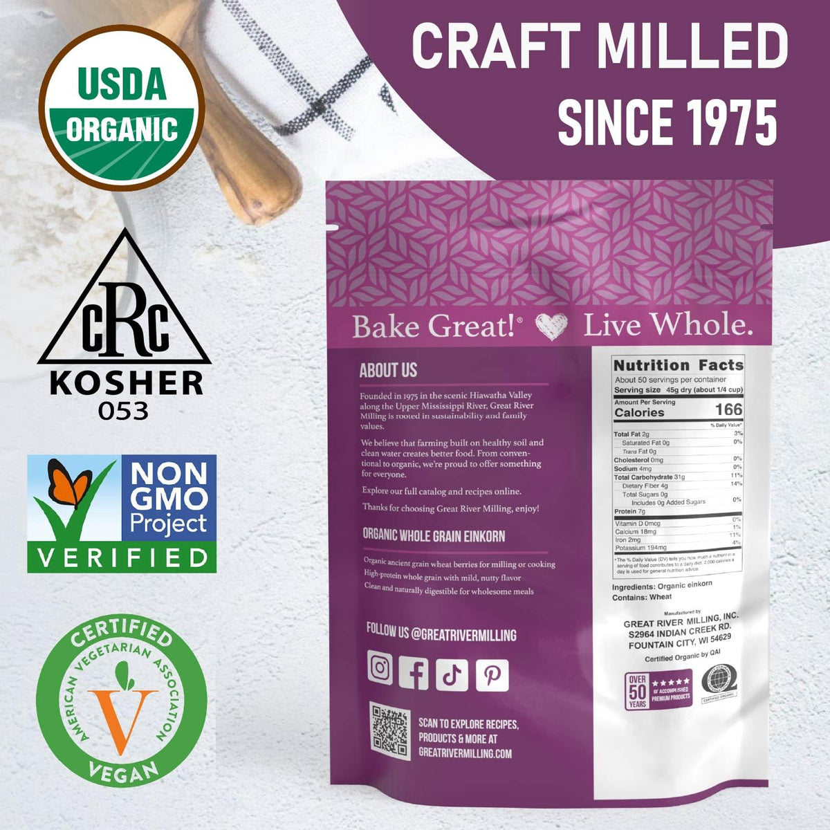 Great River Milling einkorn wheat berries hero bake showcasing versatile flour alternative