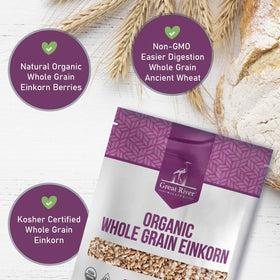 Great River Milling einkorn wheat berries being ground for fresh bread at home