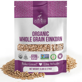 Great River Milling einkorn wheat berries packaging ready for home milling and storage