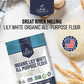 Great River Milling Lily White Flour in a home baking setup ready for use.