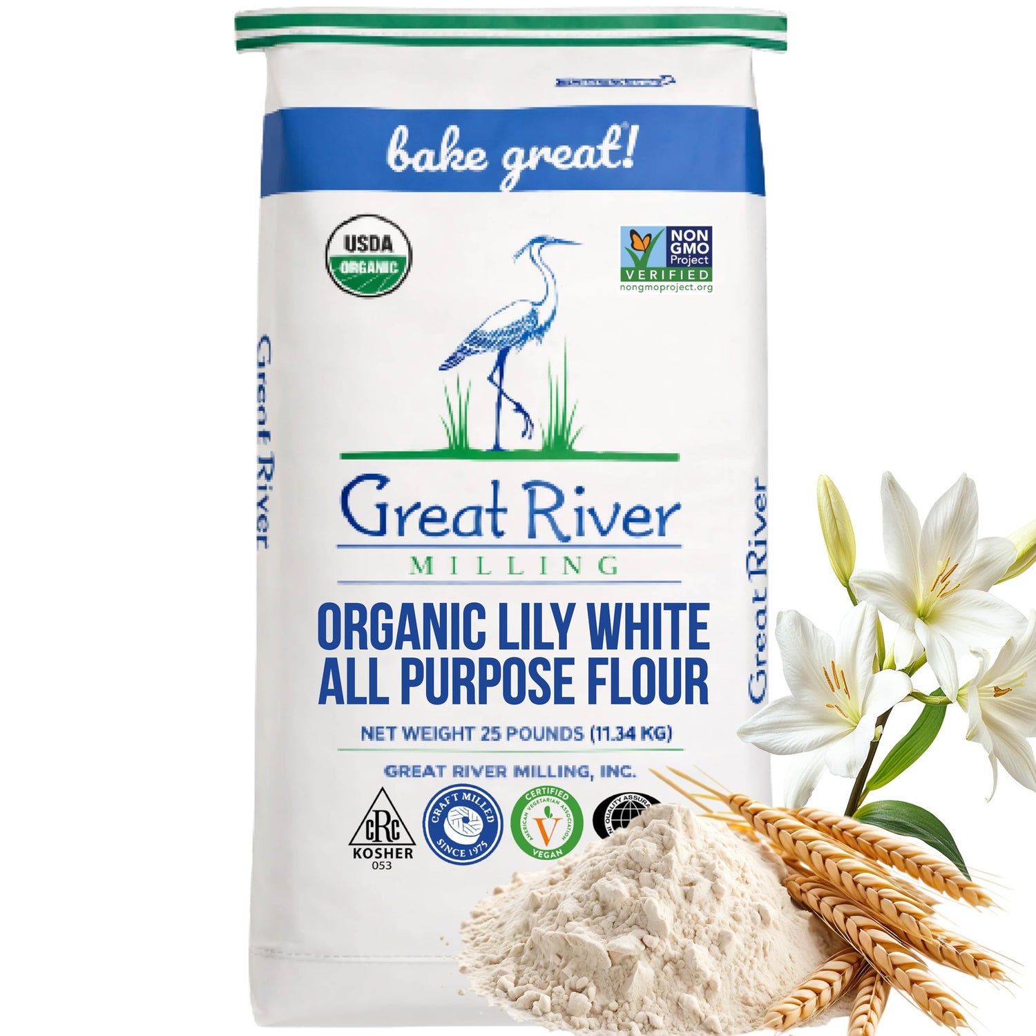 Great River Milling Lily White Flour packaging highlighting purity and reliability for everyday baking